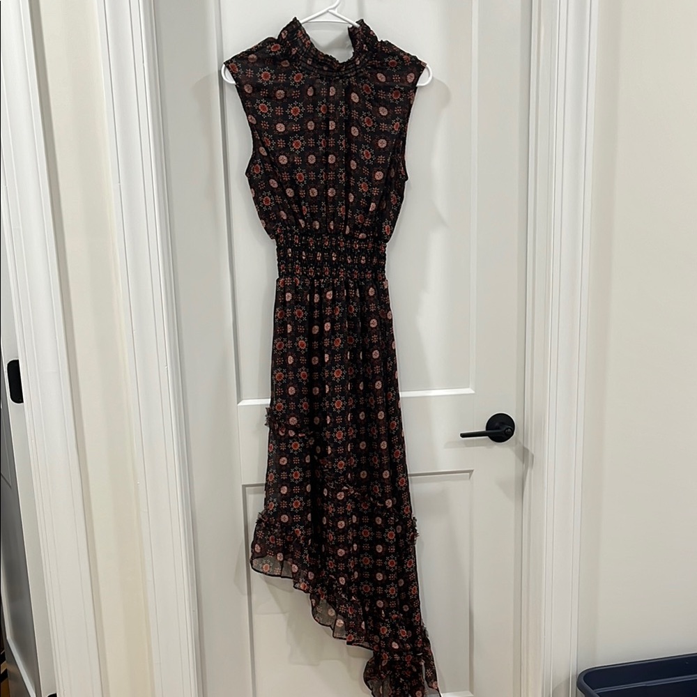 Multicolored Asymmetrical Ruffled Midi Dress